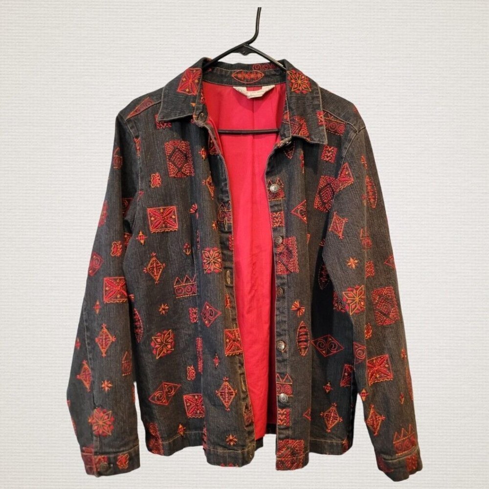 GW Jeans Co Charcoal Denim Embroidered Jacket Size Large